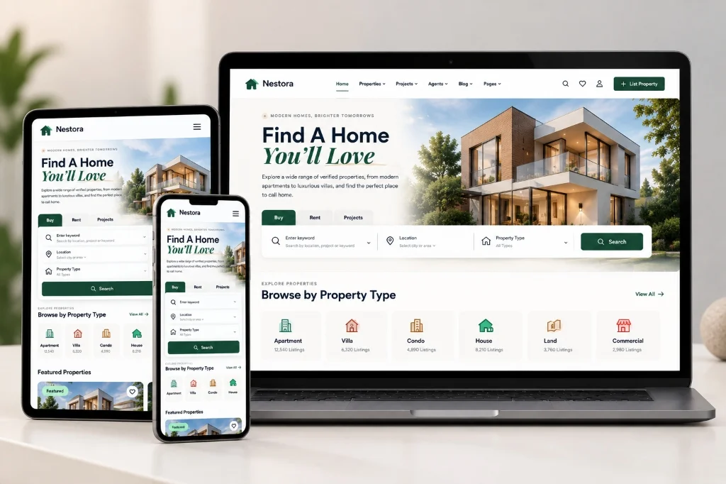 Nestora Real Estate Web Application Responsive Mockup